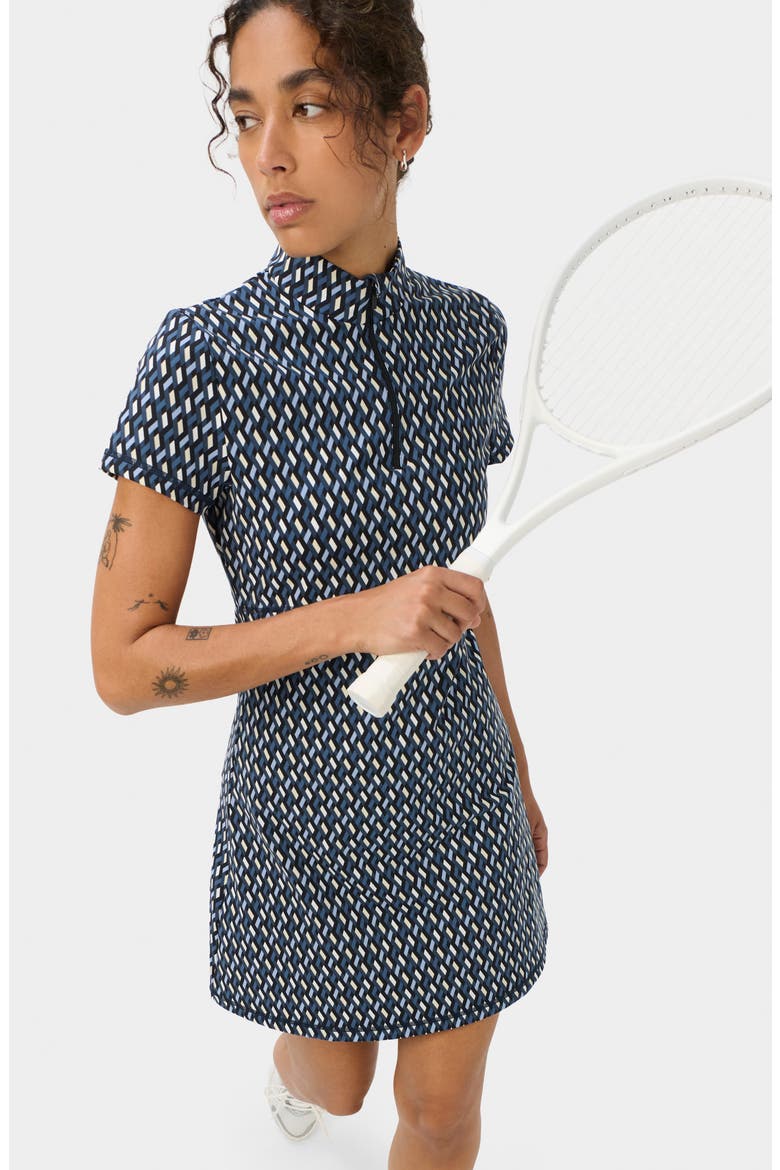 Power Tennis Quarter Zip Minidress, Alternate, color, BLUE LINKED GEO PRINT
