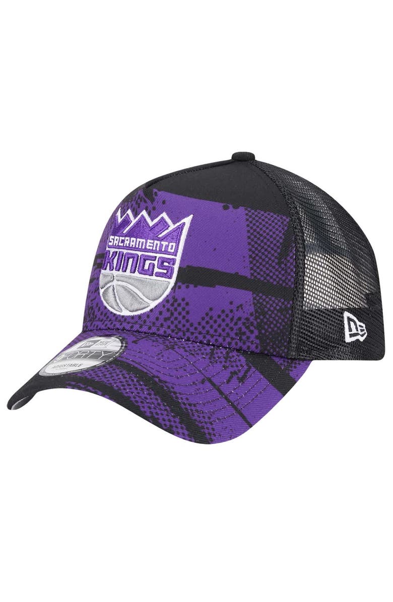 New Era Men's New Era Black/Purple Sacramento Kings Tip Off A-Frame Trucker 9FORTY Adjustable Hat, Alternate, color, Black