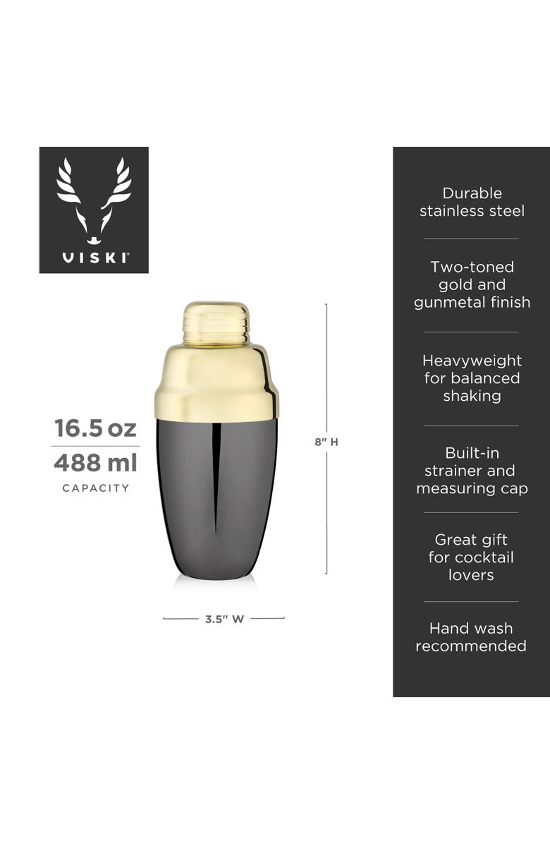 Viski Deco Two-Toned Heavyweight Shaker, Alternate, color, Black