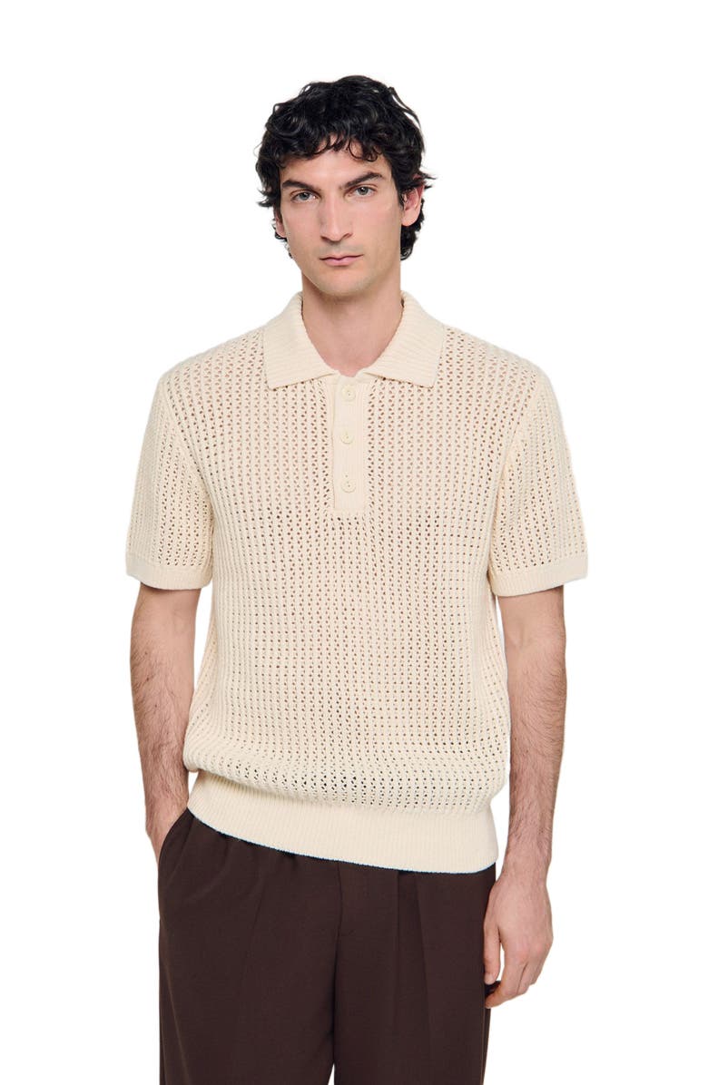 SANDRO Cotton polo shirt with polo collar, Alternate, color, Butter Cream