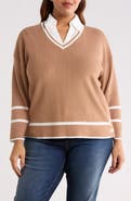 Adrianna Papell V-Neck Twofer Sweater Top
