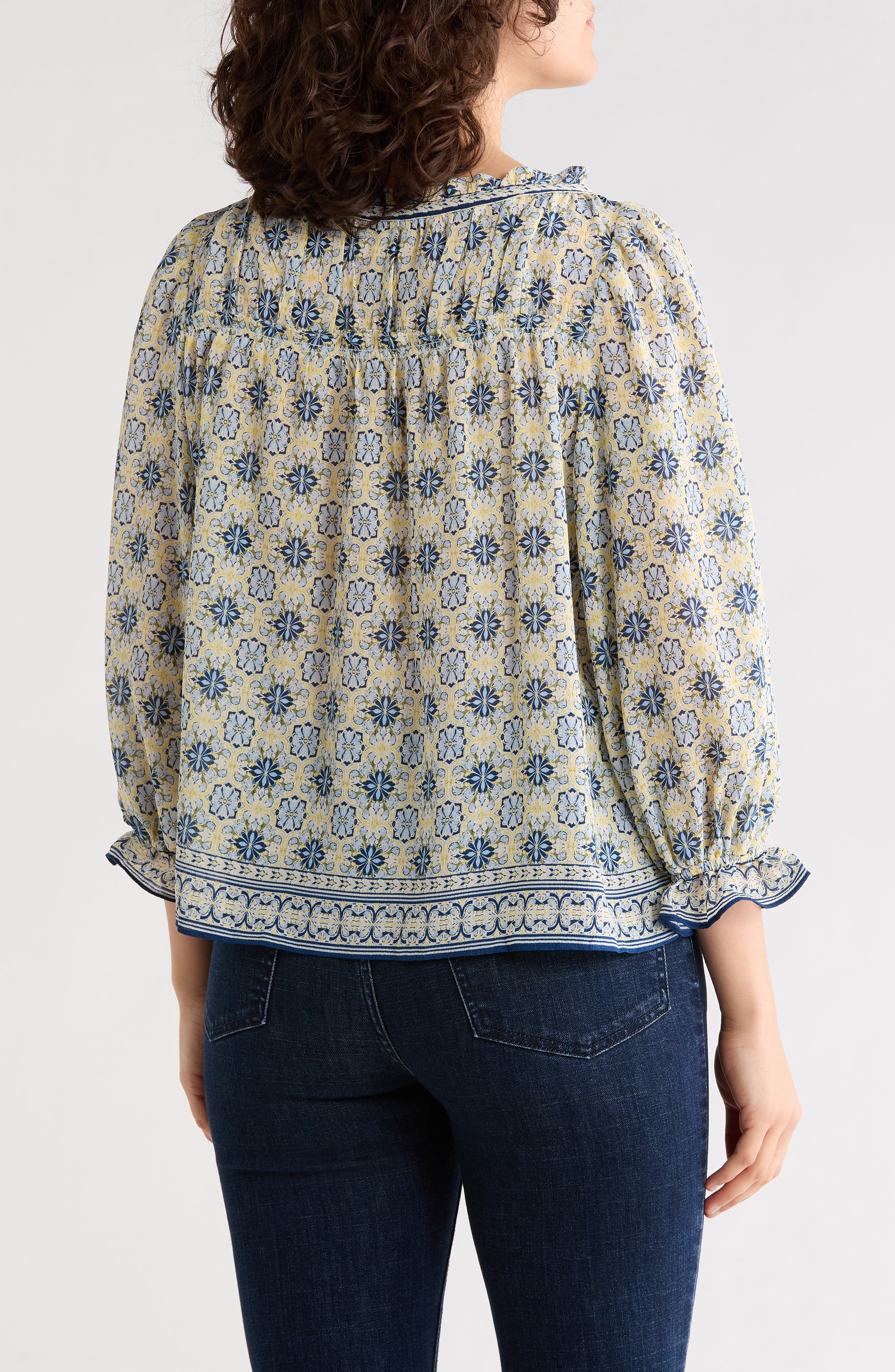 Floral Three-Quarter Bubble Sleeve Top - image 4