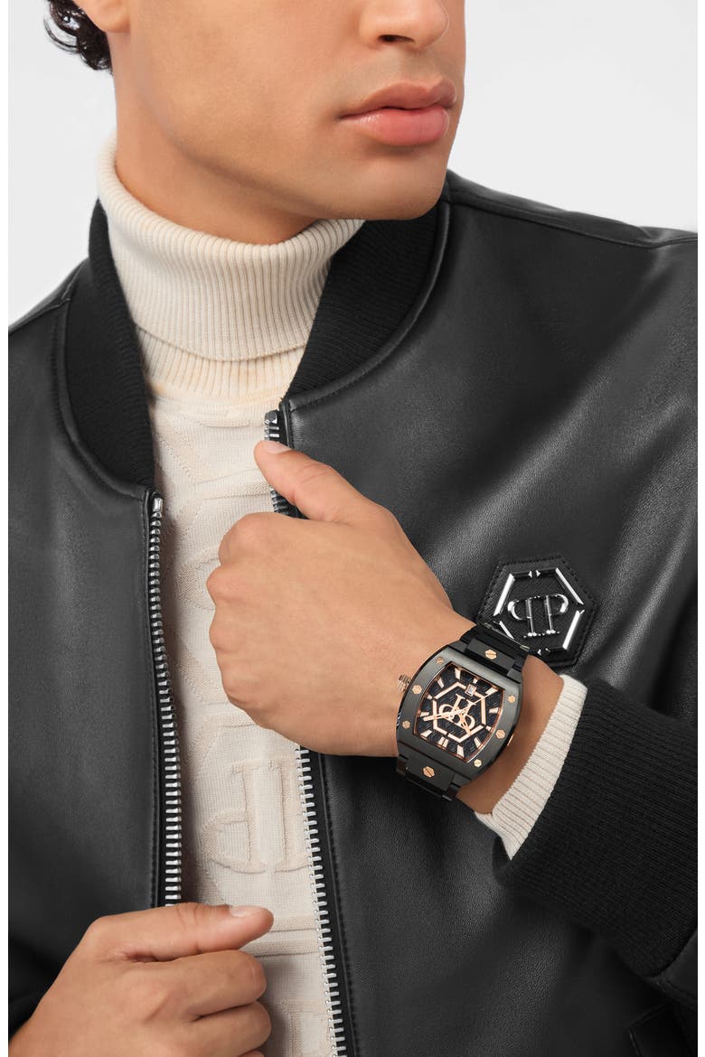 The Hexagon Phantom Bracelet Watch, 44mm x 56.2mm, Alternate, color, IP BLACK