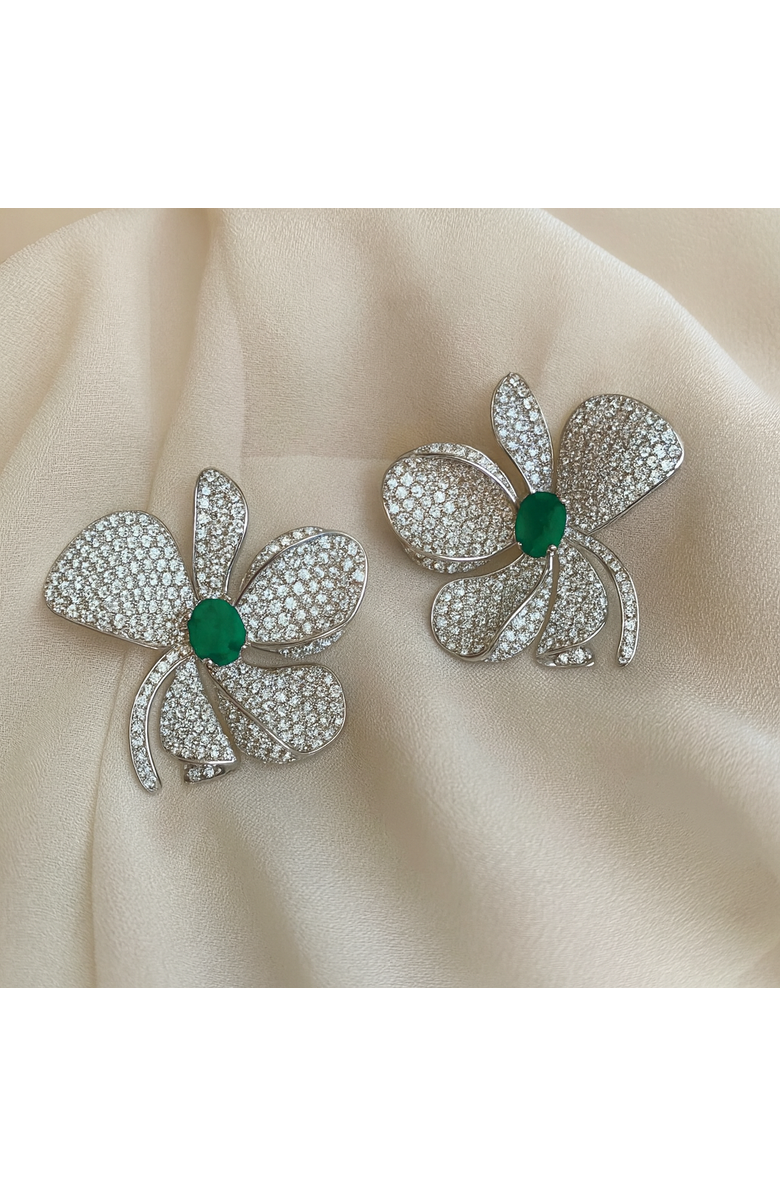 Gemma Azzurro Fleur pave emerald flower earrings, Alternate, color, Green
