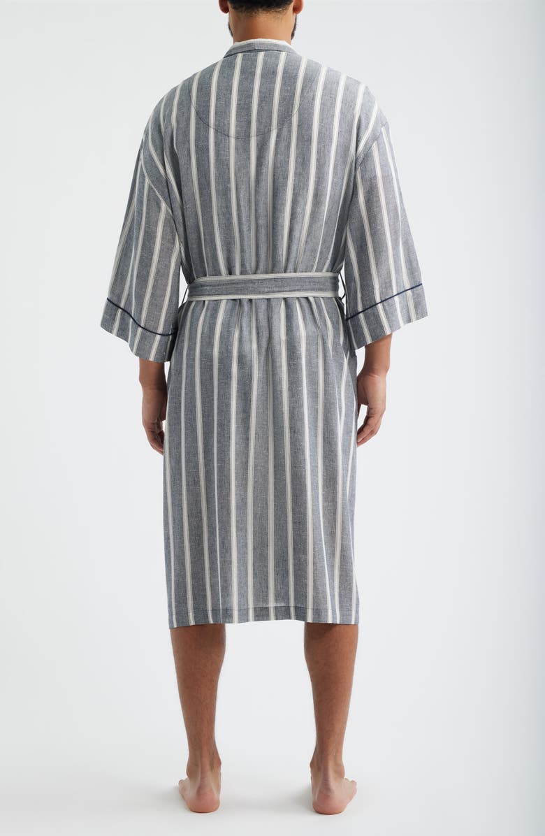 Majestic International Textured Retreat Stripe Shawl Collar Woven Cotton Robe, Alternate, color, Navy/ Beige