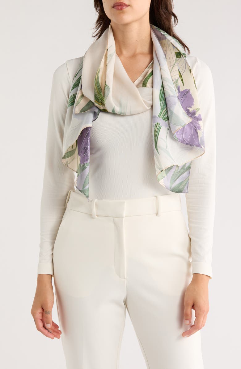 La Fiorentina Floral Print Silk Scarf, Main, color, Purple