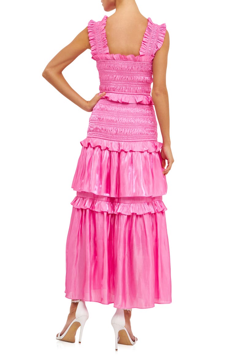 Sheer Smocked Tiered Maxi Dress, Alternate, color, PINK