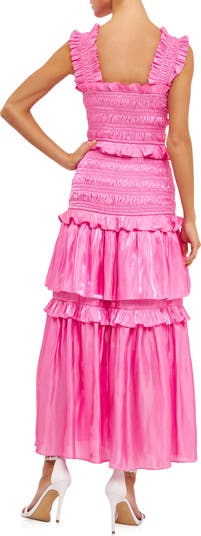 Sheer Smocked Tiered Maxi Dress
