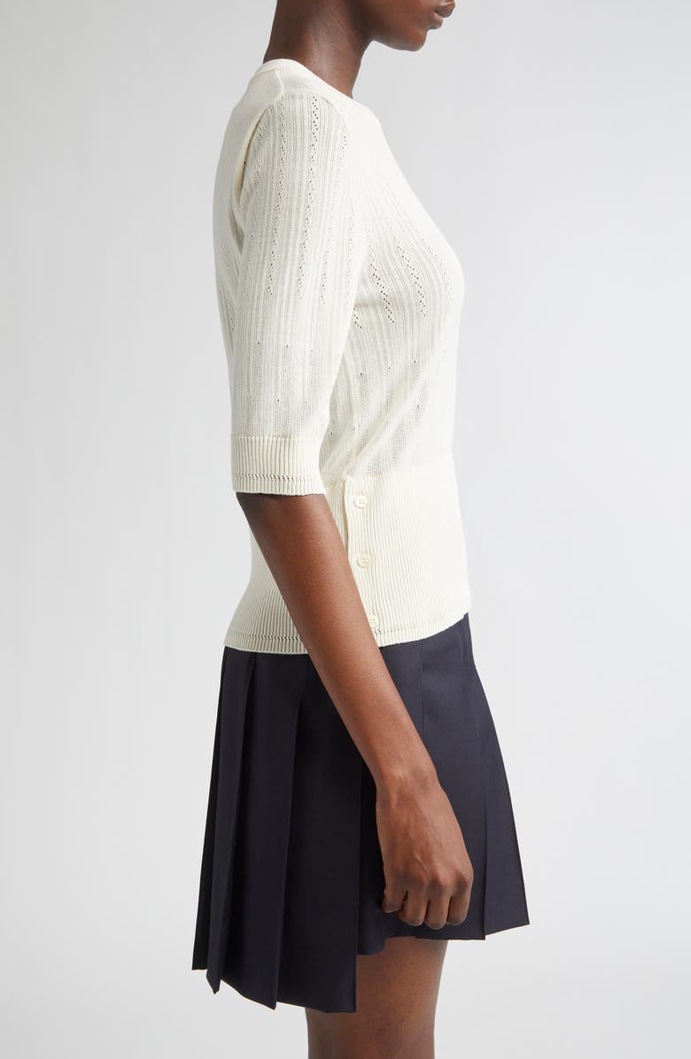 Thom Browne 4-Bar Short Sleeve Pointelle Sweater, Alternate, color, 