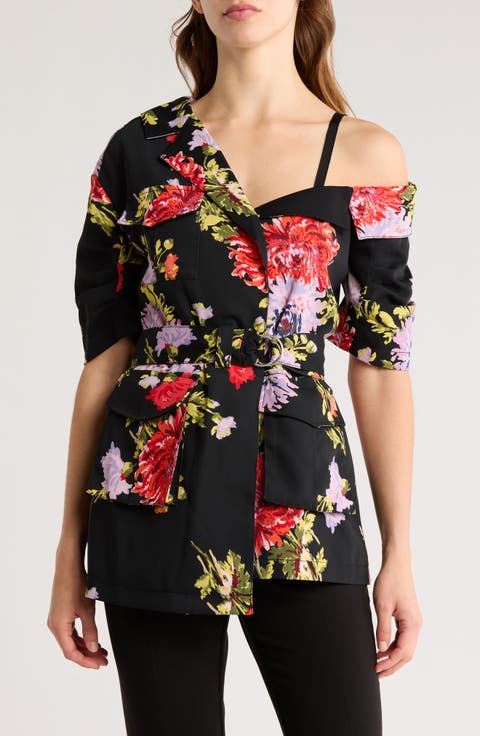 Dark Chrysanthemum Katie Asymmetric Crepe Jacket