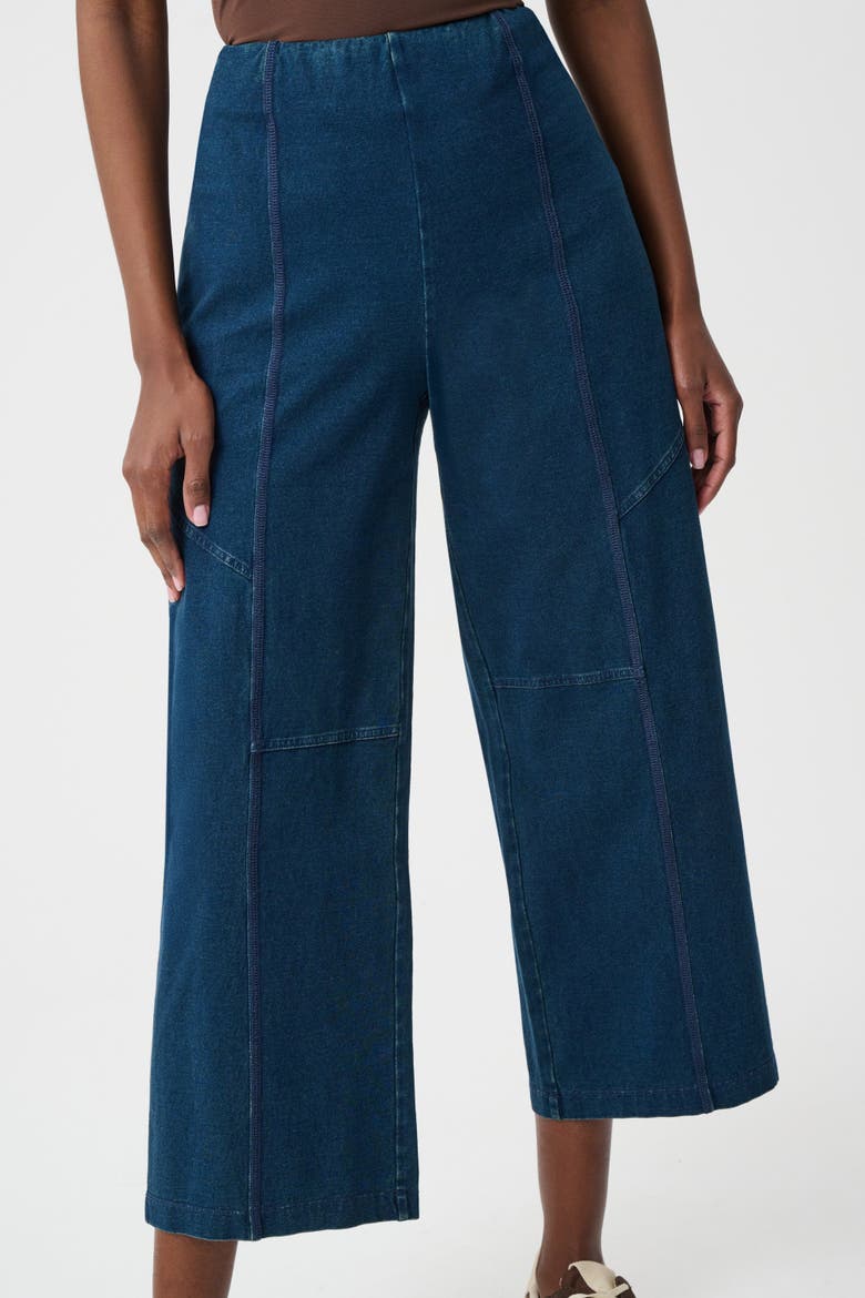 Knit Denim Culotte Pull-On Pants, Alternate, color, Dark Denim Blue