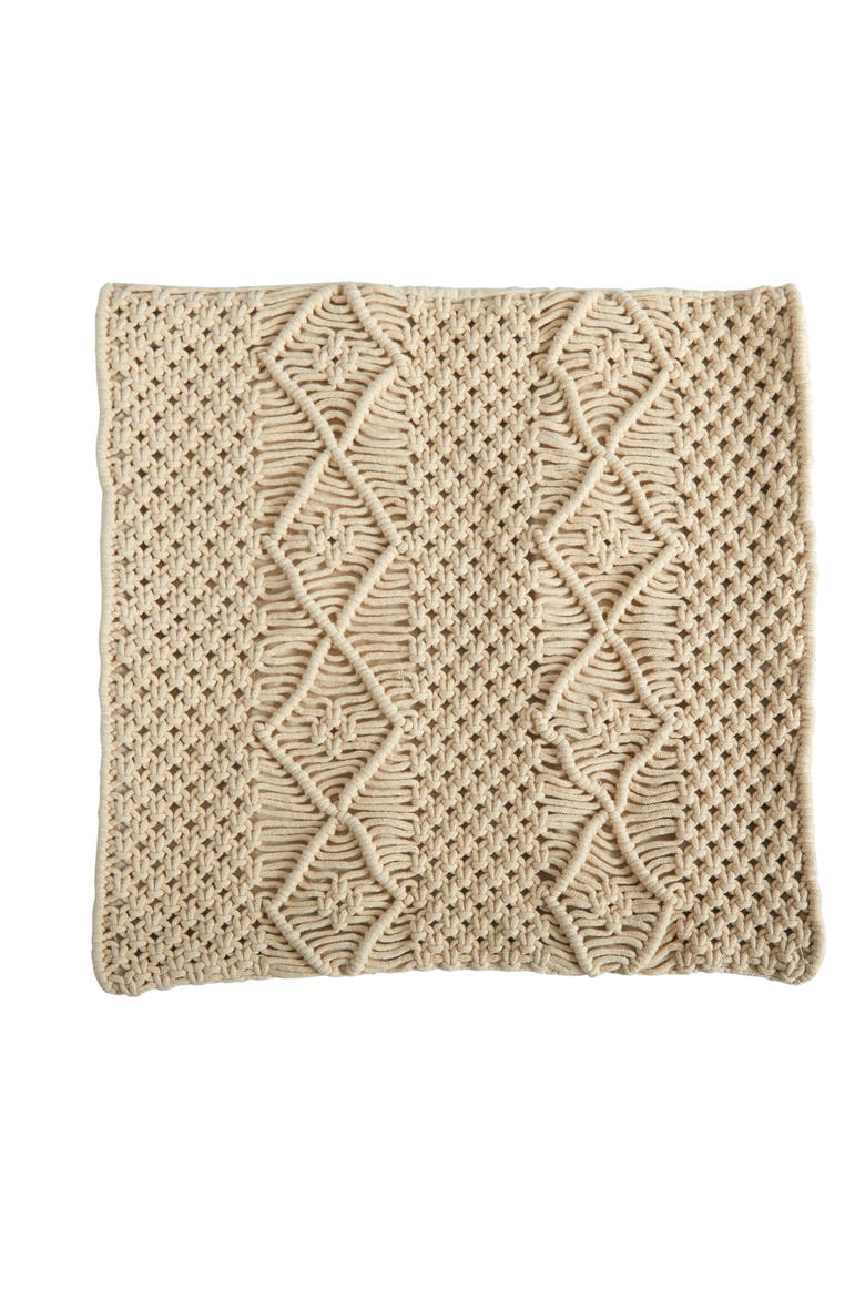 16-in Boho Woven Macrame Decorative Pillow Cover, Main, color, Beige
