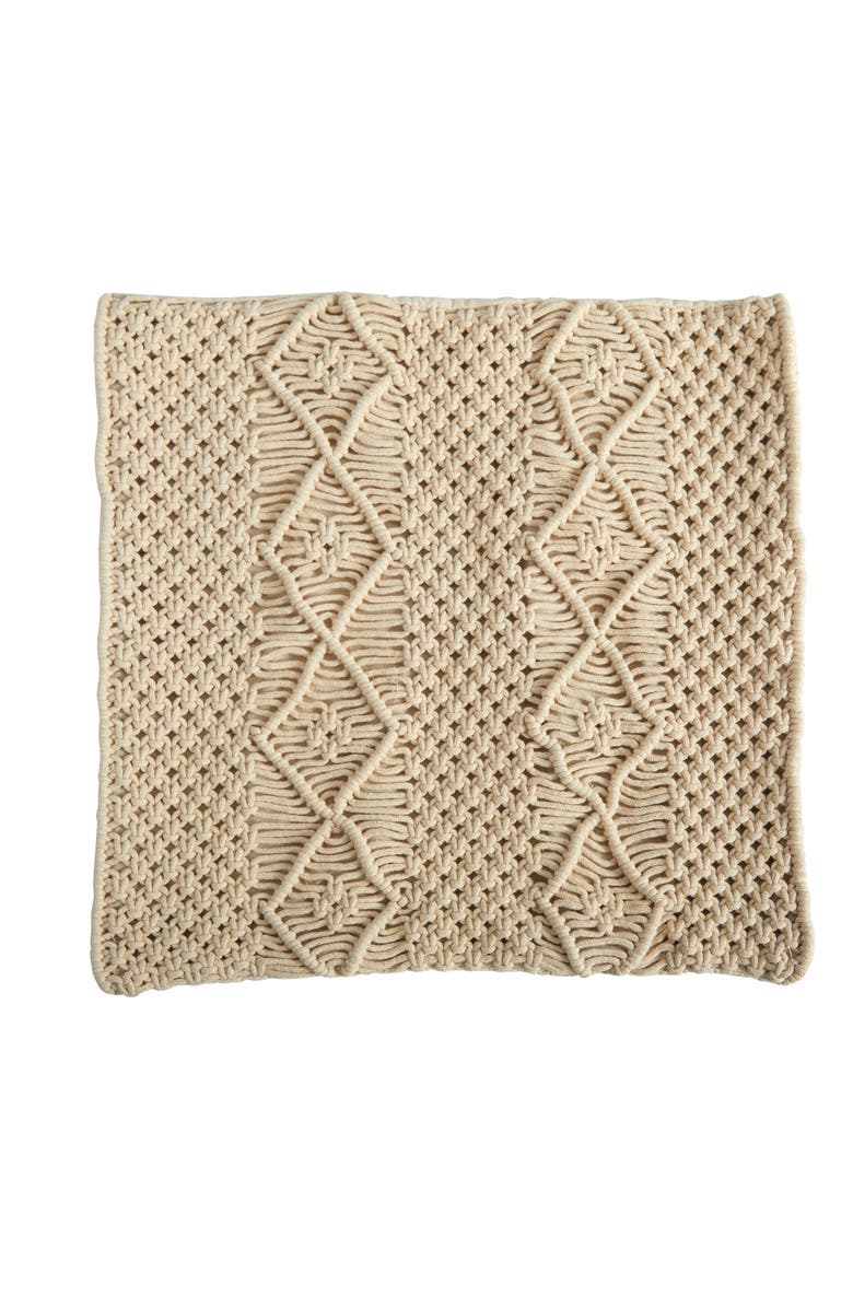NEARLY NATURAL 16-in Boho Woven Macrame Decorative Pillow Cover, Main, color, Beige