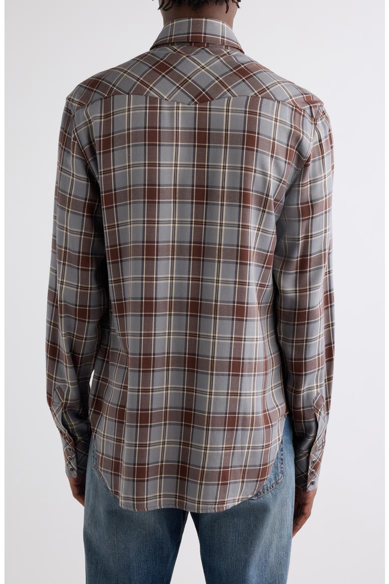 Surrow Embroidered Logo Plaid Flannel Western Shirt, Alternate, color, MULTI GREY