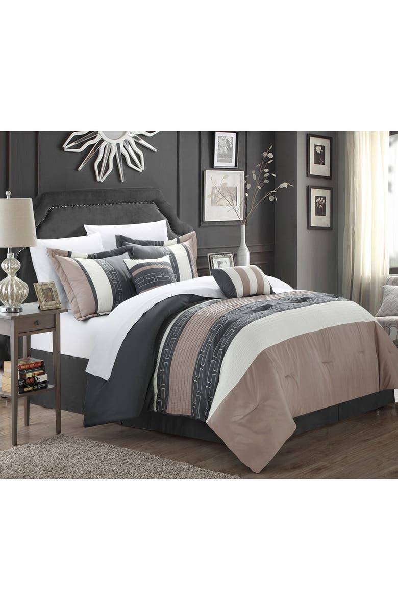 CHIC Coralie Queen Non Kit Comforter 6-Piece Set, Taupe, Main, color, 
