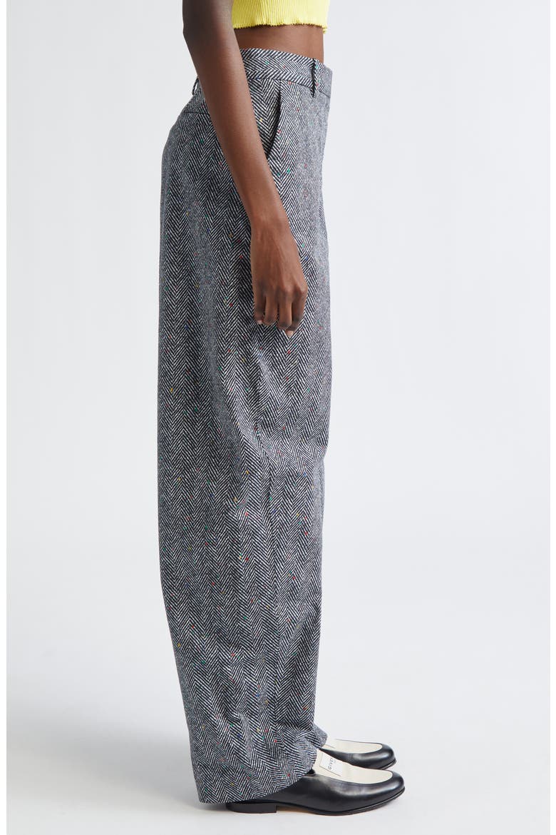 Double Pleat Low Waist Donegal Herringbone Pants, Alternate, color, BLACK/ WHITE