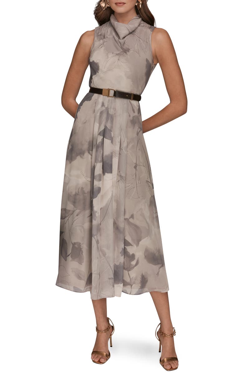 Donna Karan New York Cowl Neck Belted Fit & Flare Dress, Main, color,