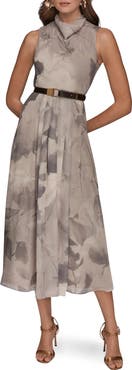 Donna Karan New York Cowl Neck Belted Fit & Flare Dress