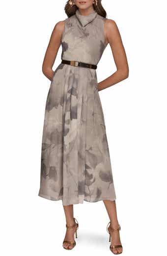 Cowl Neck Belted Fit & Flare Dress