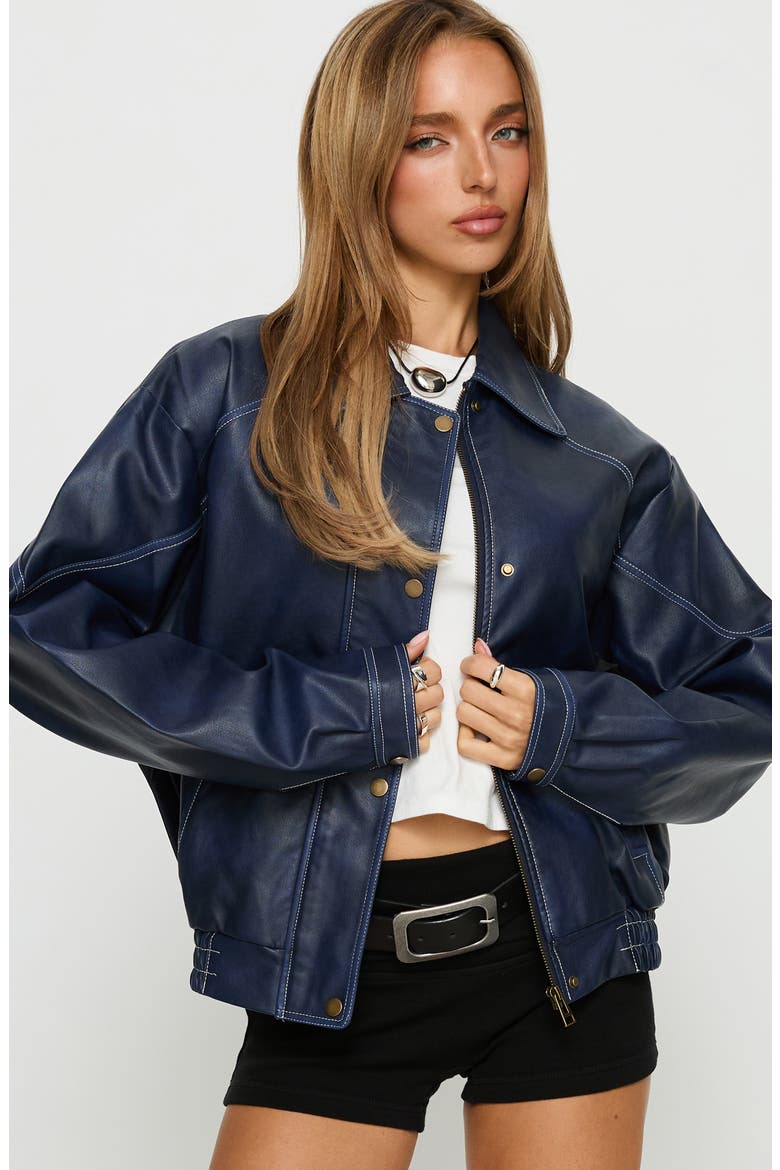Jayton Faux Leather Jacket, Alternate, color, NAVY