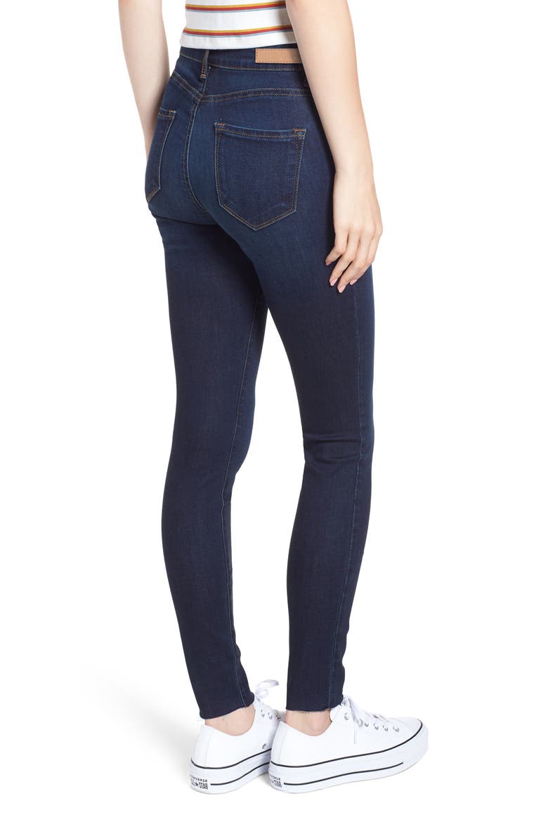 High Waist Cutoff Skinny Jeans, Alternate, color, DARK WASH