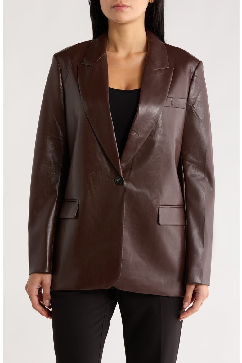 Alexa Faux Leather Blazer, Main, color, BROWN