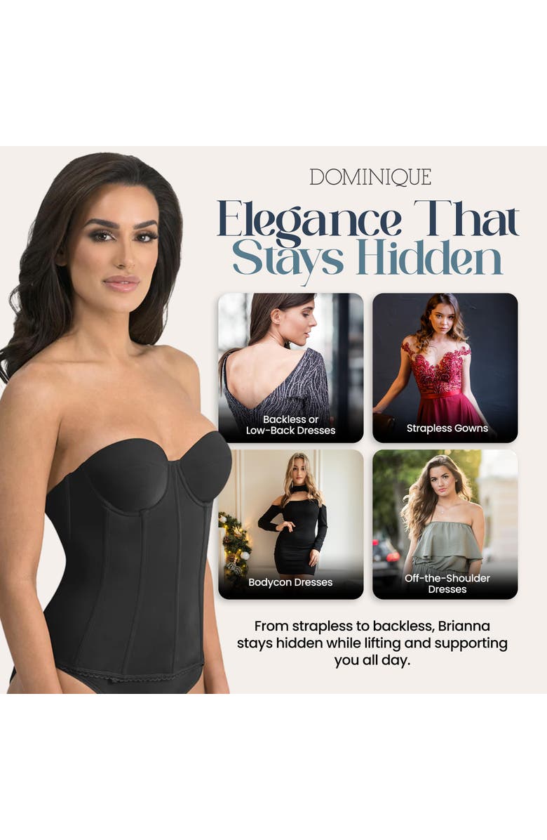 Dominique Intimates Brianna Low back Convertible Strapless Corset Bra, Alternate, color, Black
