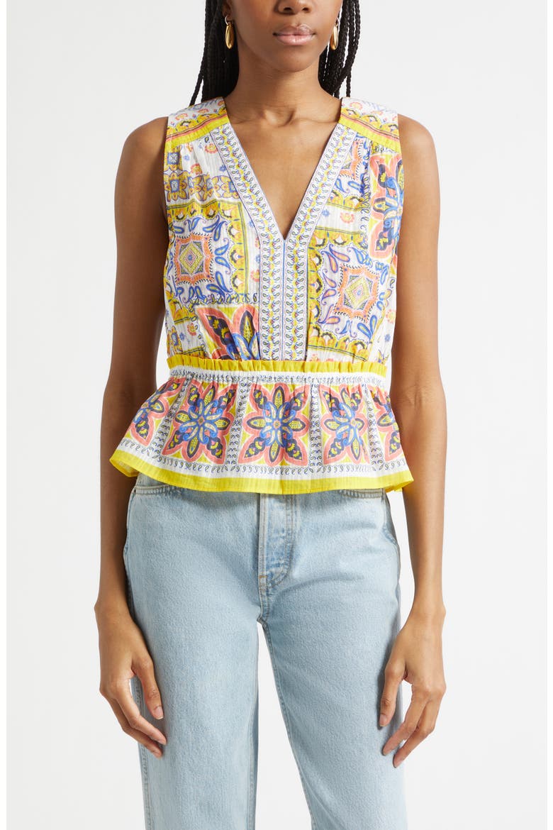 Lyra Tile Print Cotton Top, Main, color, WHITE PIAZZA