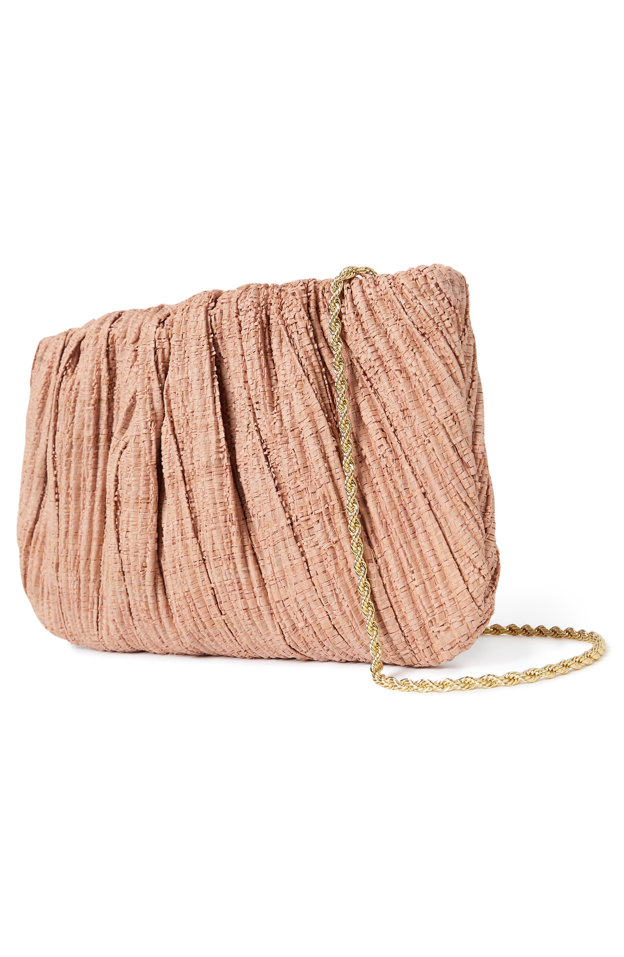 Loeffler Randall Brit Pleated Raffia Clutch, Alternate, color, Blush