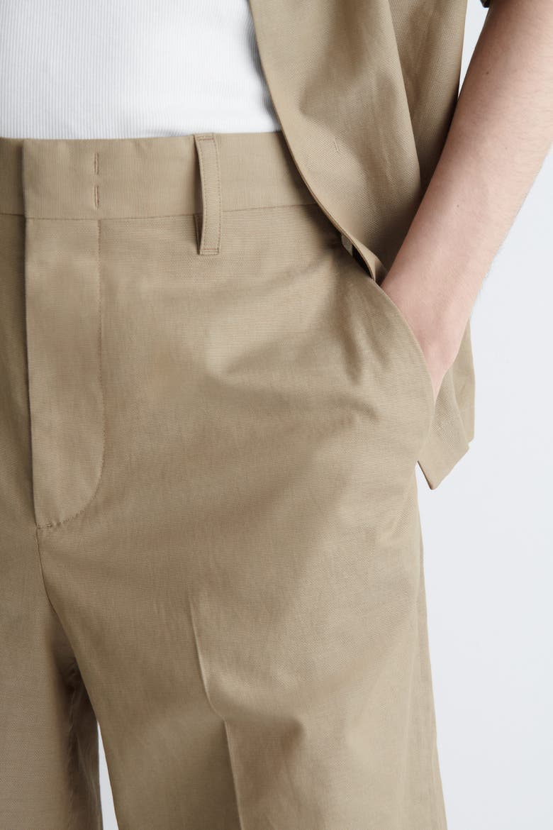 Tailored Textured Cotton Shorts, Alternate, color, BEIGE