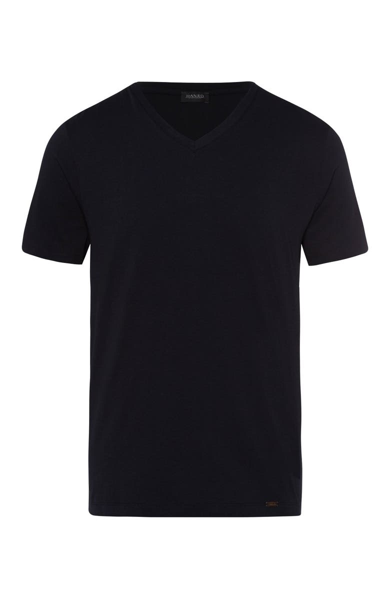 Hanro Living Shirts Cotton V-Neck T-Shirt, Main, color, Black
