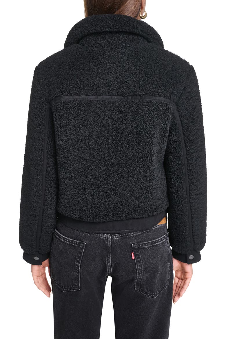 Fleece & Denim Bomber Jacket, Alternate, color, BLACK