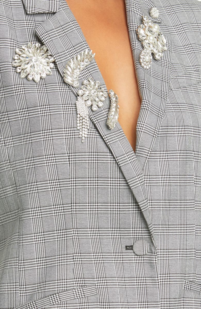 Cinq à Sept Khloe Brooch Detail Houndstooth Check Blazer, Alternate, color, 