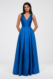 Theia Velina Mikado V Neck Gown
