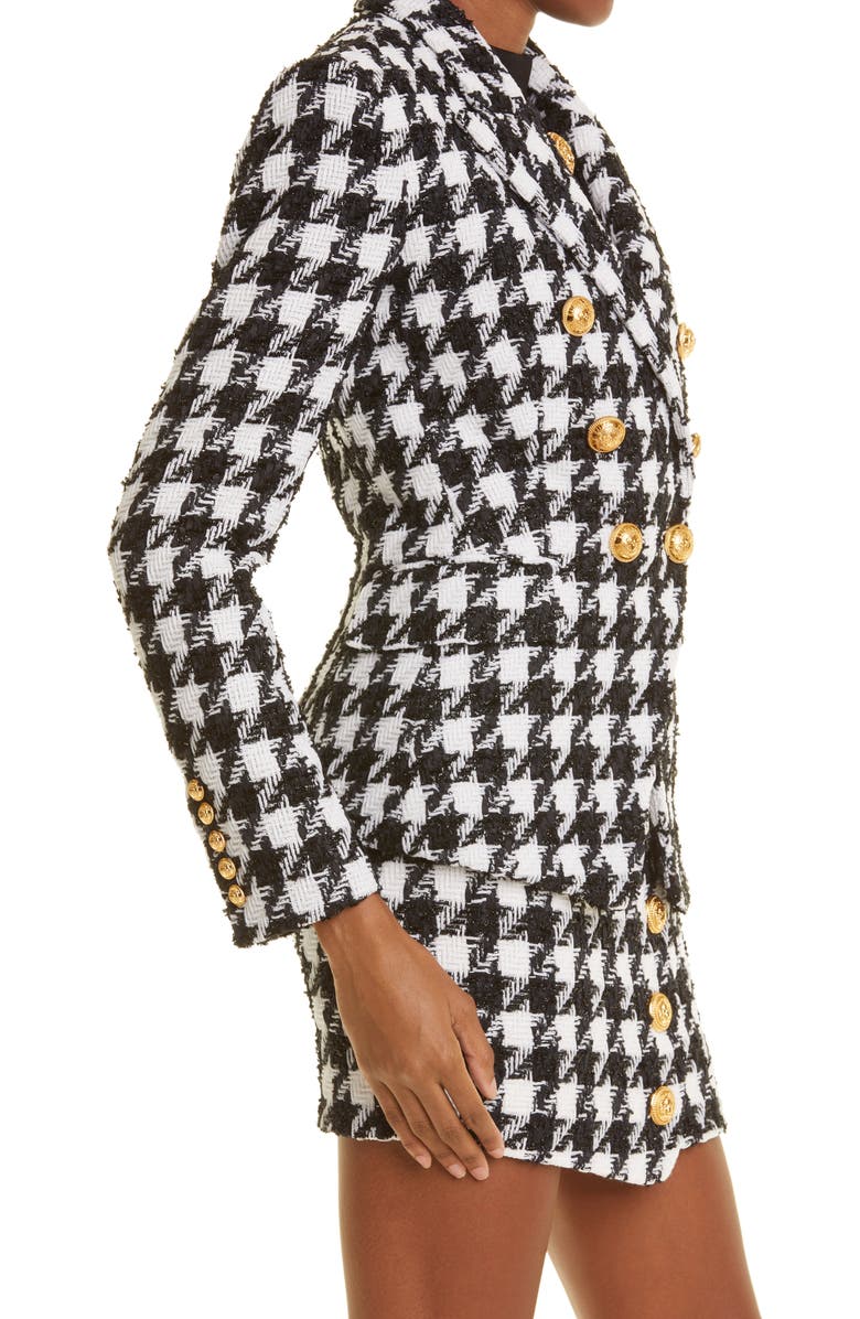 Balmain Houndstooth Tweed Double Breasted Blazer, Alternate, color,