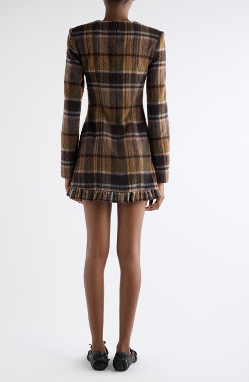 Acne Studios Delfin Plaid Long Sleeve Wool Blend Minidress In Brown