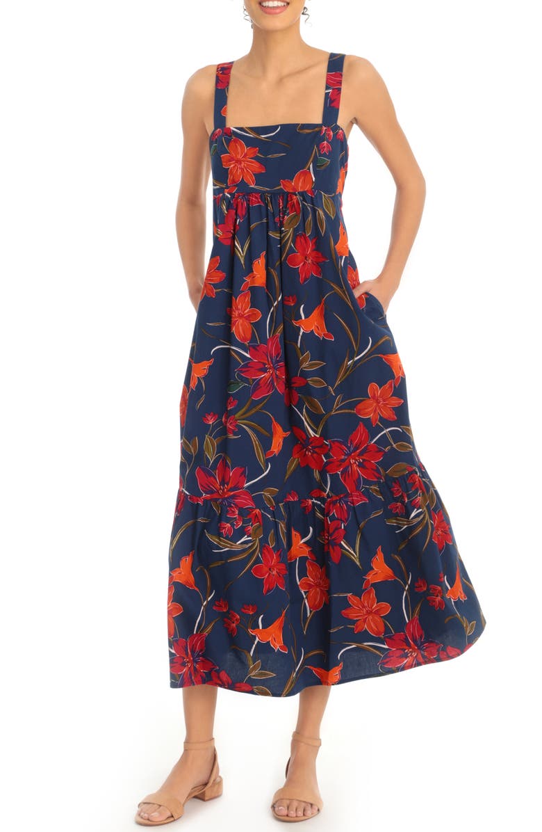 London Times Lily Fest Square Neck Midi Dress, Main, color,