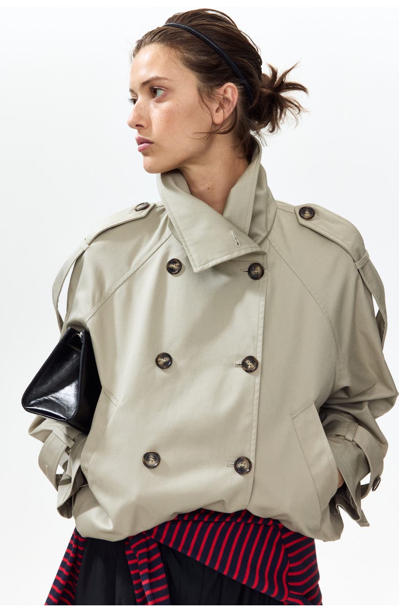 H&M Short trench coat, Alternate, color, Light Taupe