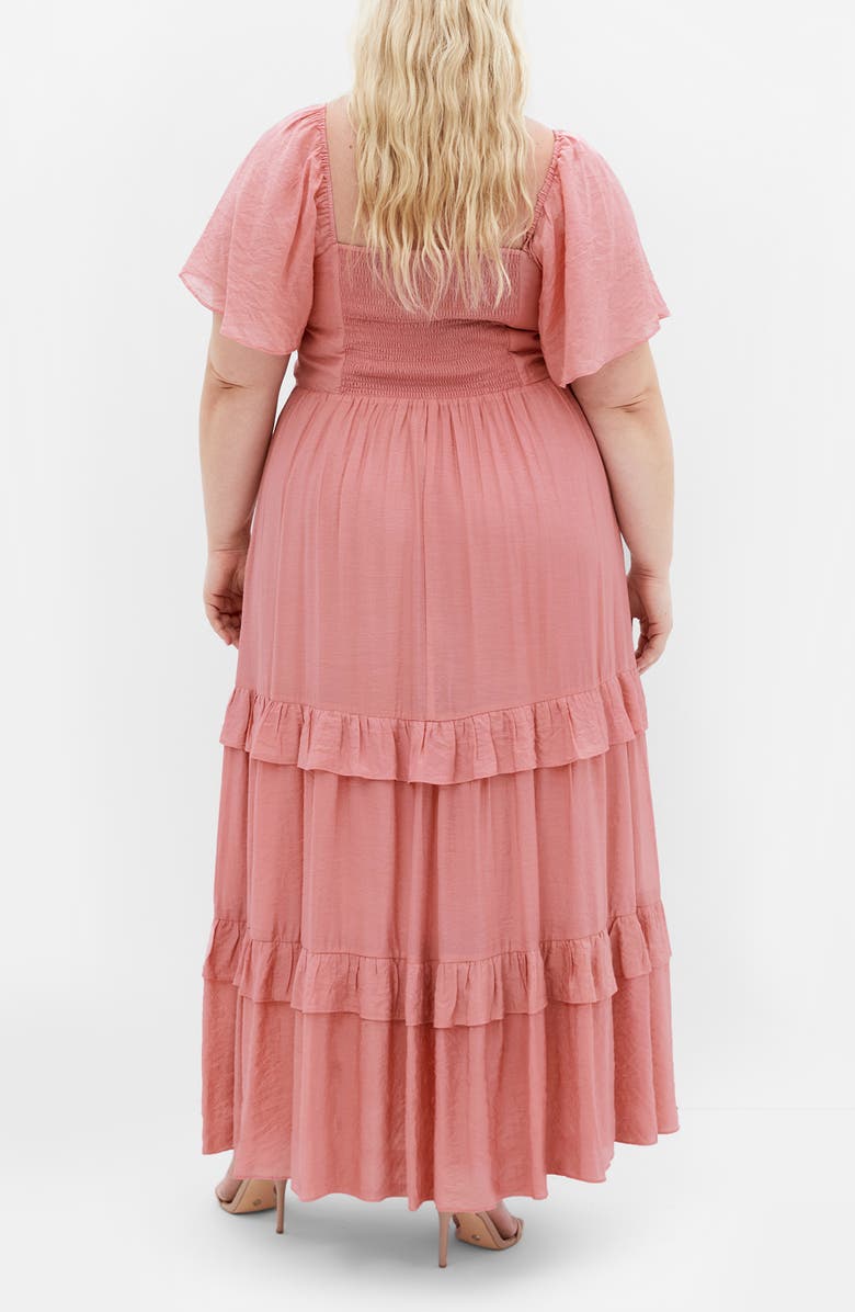 City Chic Marci Ruffle Tiered Maxi Dress, Alternate, color, Deep Rose