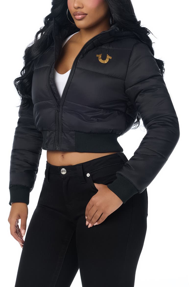 Hooded Cropped Puffer Jacket, Alternate, color, JET BLACK