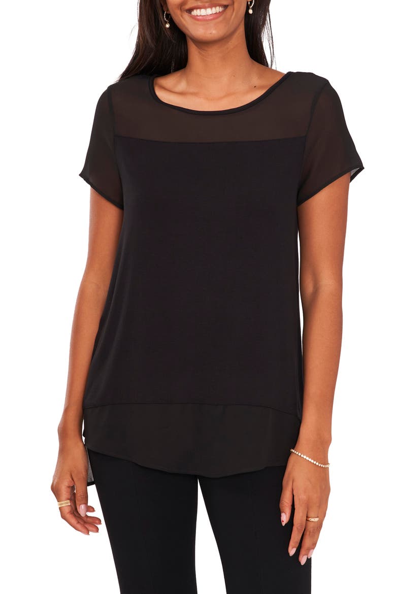 Mixed Media Blouse, Main, color, BLACK