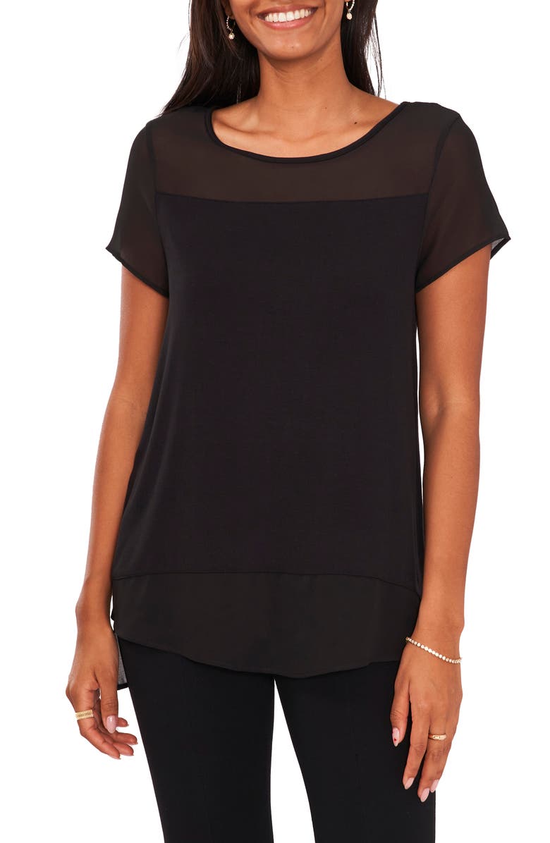 Chaus Mixed Media Blouse, Main, color, Black