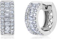 Crislu Brilliant Round & Square Baguette Cubic Zirconia Huggie Hoop Earrings
