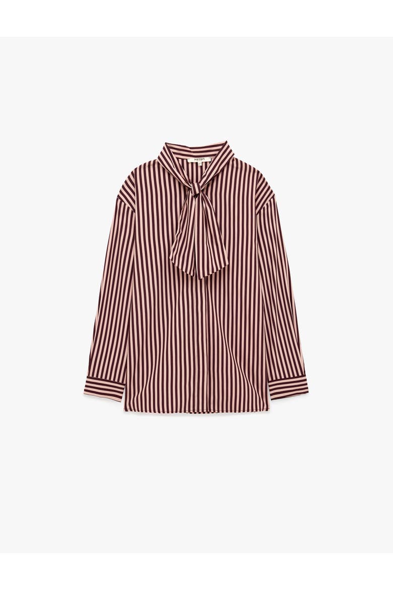 Long Sleeve Tie Neck Striped Shirt, Alternate, color, PINK STRIPE