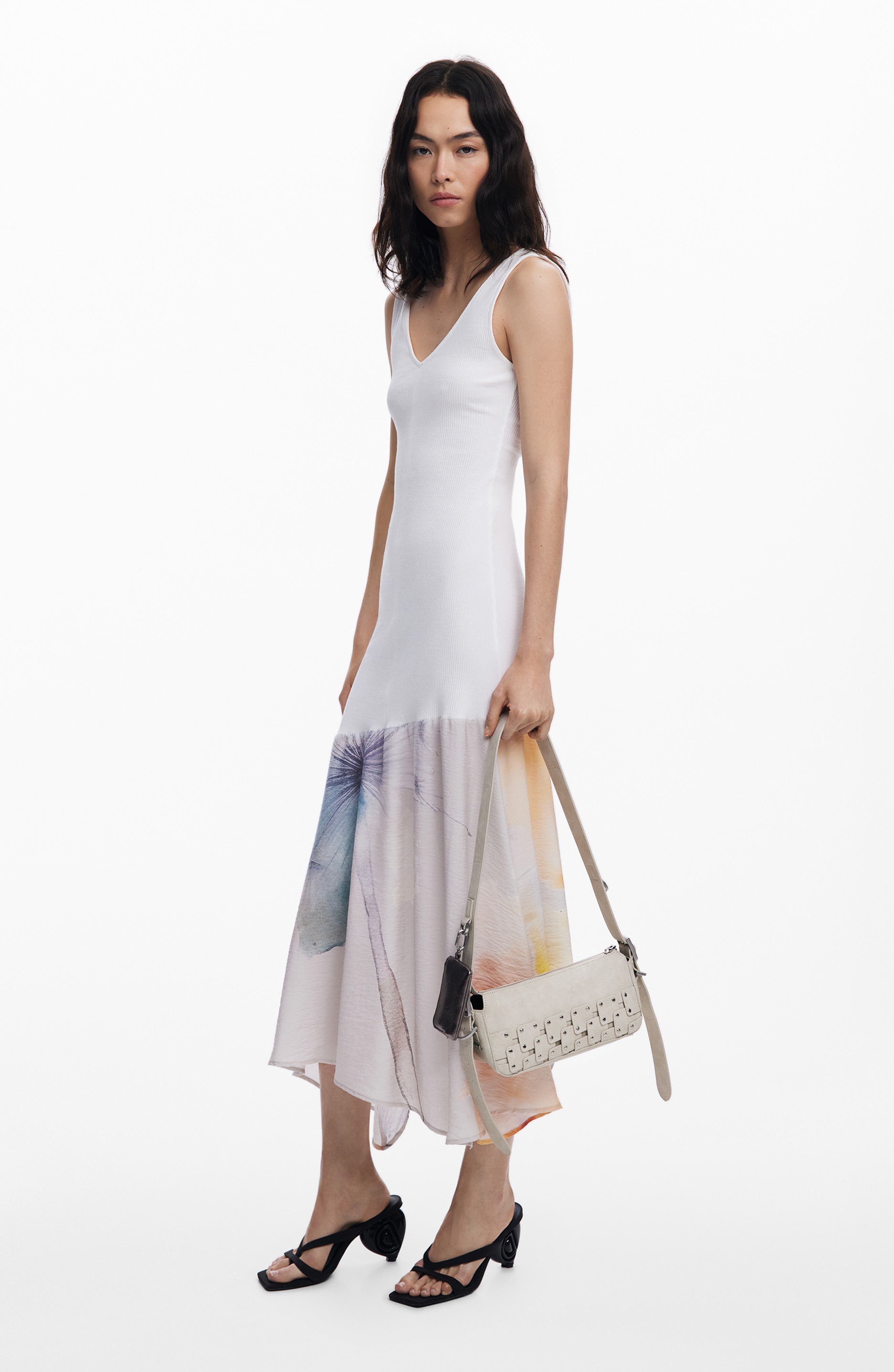 Desigual Studded Patchwork Faux Leather Crossbody Bag, Alternate, color, Light Gray