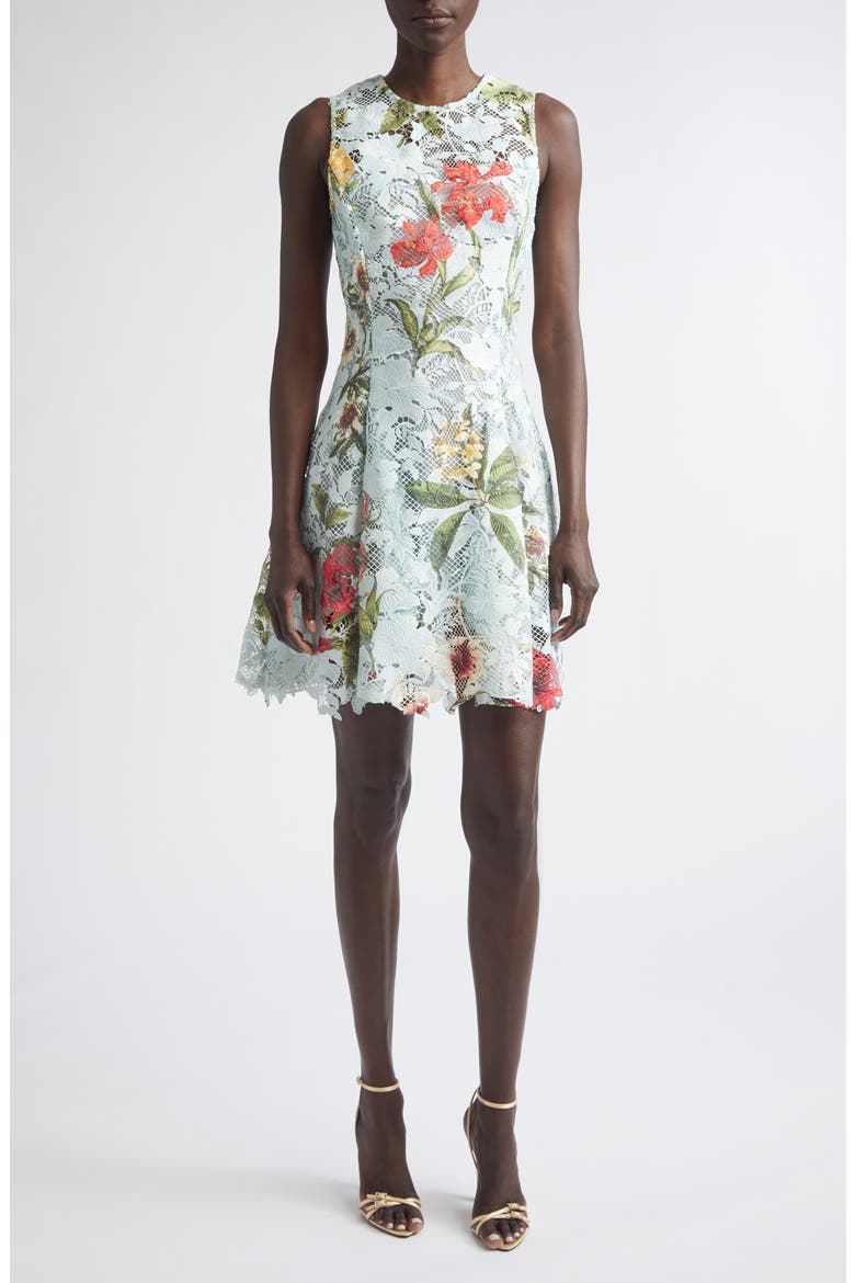 Floral Print Guipure Lace Dress, Main, color, SALTWATER MULTI