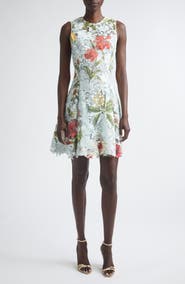 Oscar de la Renta Floral Print Guipure Lace Dress