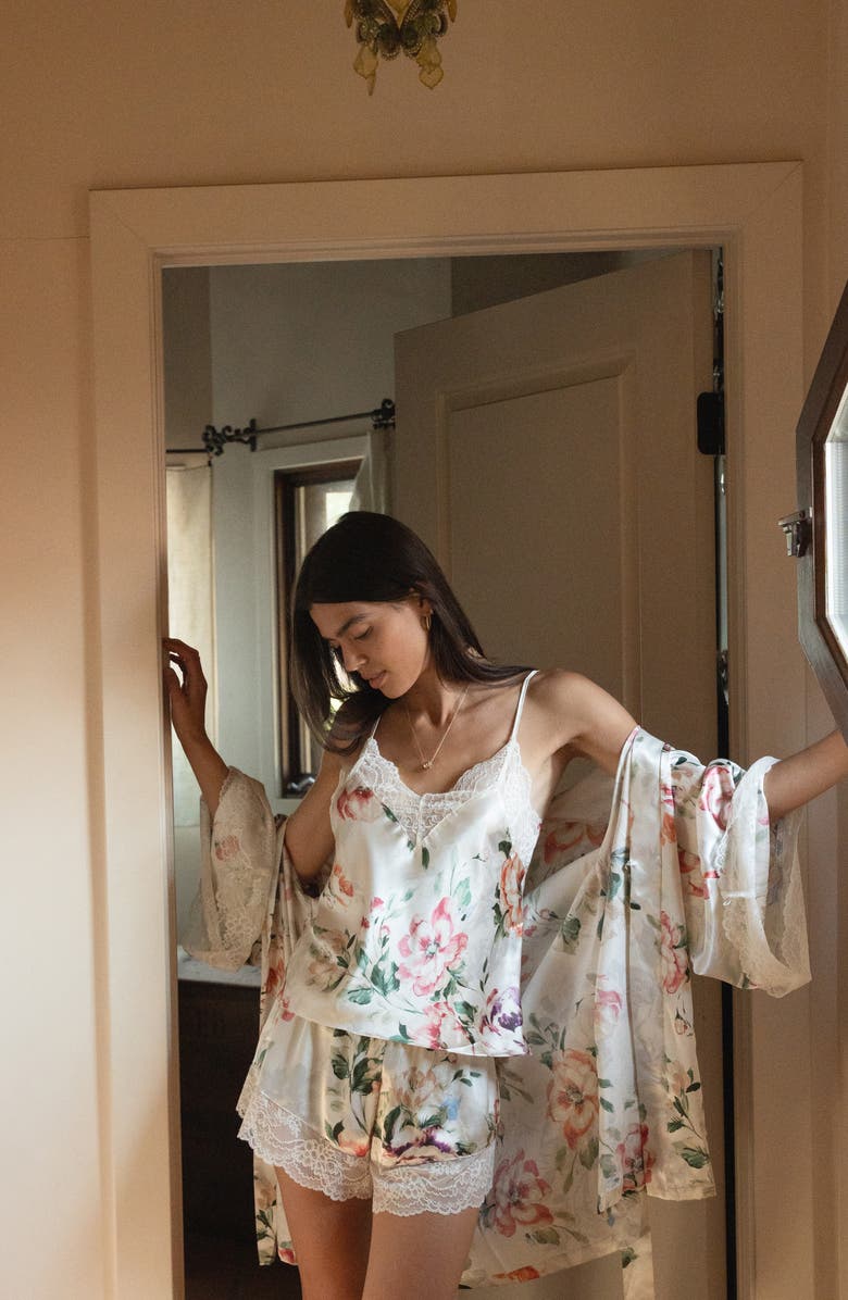 In Bloom by Jonquil Tatiana Floral Lace Trim Satin Pajamas, Alternate, color, Stone