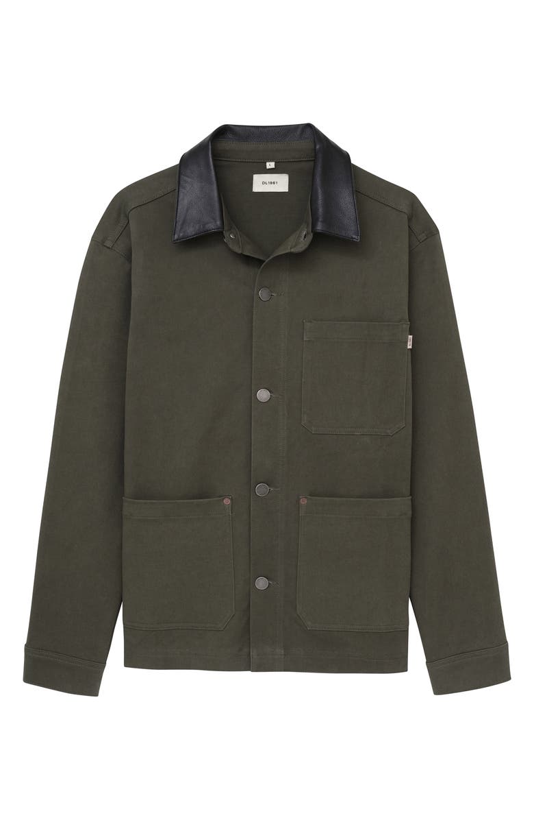 DL1961 Sean Leather Collar Shirt Jacket, Alternate, color, Military Green
