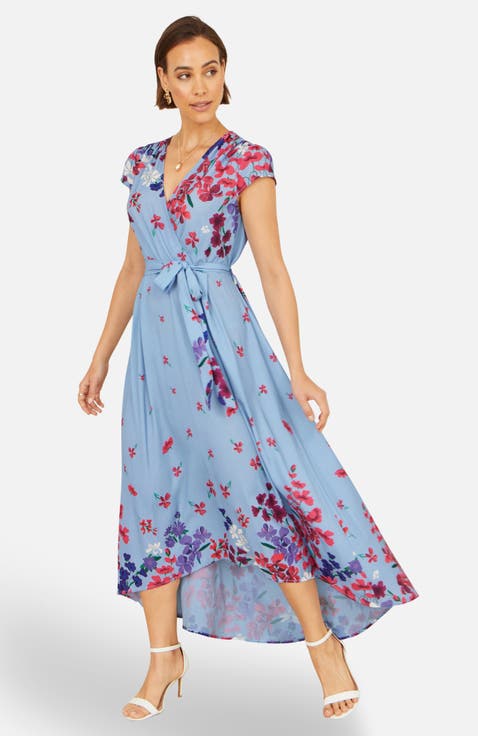 Floral Mirror Dip Hem Wrap Dress